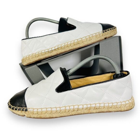 Talbots Izzy Quilted Soft Nappa Espadrilles Flats White / Black Women's 6M - Picture 1 of 11